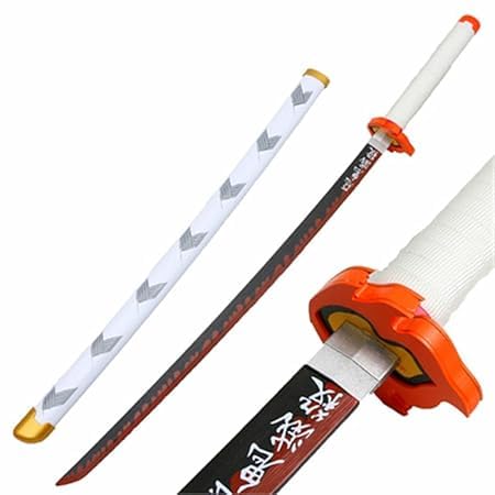 Demon Slayer Rengoku Wooden Katana | Lifesize Anime Cosplay Sword Prop | Safe Samurai Sword for Kids, Teens & Adults
