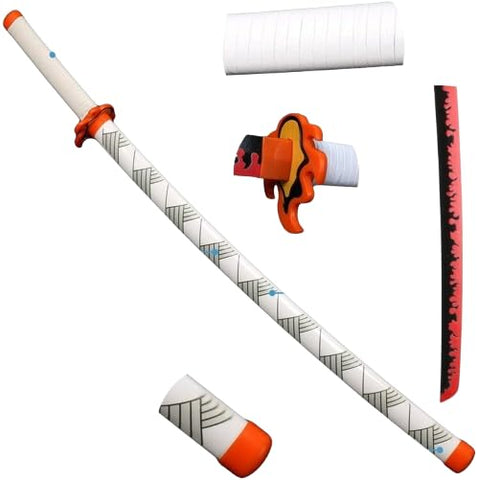 Demon Slayer Rengoku Wooden Katana | Lifesize Anime Cosplay Sword Prop | Safe Samurai Sword for Kids, Teens & Adults