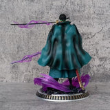 Pirate Roronoa Zoro Triple Sword Standing Action Figure | 21cm Samurai Green Robe Zoro Figurine with Purple Aura Effect & Three Katana Style for Desk, Shelf & Display |Gift for Anime Fans