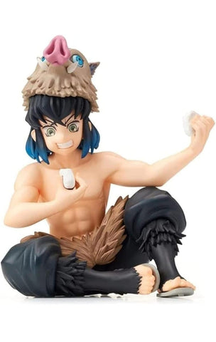Demon Slayer Inosuke Hashibira Collectible Anime Figure, Sitting Pose with Boar Mask, Multi-Colored PVC Statue, 15cm