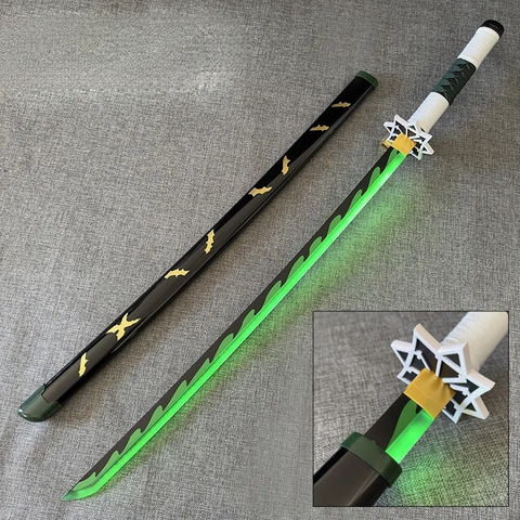 Anime Demon Slayer Sanemi Shinazugawa LED Katana For Cosplay Lifesized Wooden Anime Accessory Collectible Toy