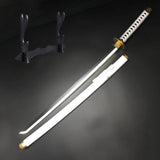 Demon Slayer Zenitsu Led Katana Wooden Sword/LED Katana Toy Life Size Nichirin 104CM Bamboo Wood Zenitsu Katana Toy (with Stand) Anime Cosplay Replica (Stand : Double Layer, 104CM)