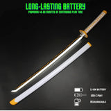 Demon Slayer Zenitsu Led Katana Wooden Sword/LED Katana Toy Life Size Nichirin 104CM Bamboo Wood Zenitsu Katana Toy (with Stand) Anime Cosplay Replica (Stand : Double Layer, 104CM)