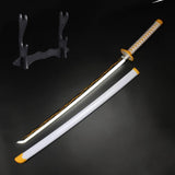 Demon Slayer Zenitsu Led Katana Wooden Sword/LED Katana Toy Life Size Nichirin 104CM Bamboo Wood Zenitsu Katana Toy (with Stand) Anime Cosplay Replica (Stand : Double Layer, 104CM)
