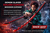 Demon Slayer Tanjiro Kamado (104cm) Wooden Katana | Wooden Tanjiro Cosplay Sword | Safe & Lightweight Ninja Sword for Anime Lovers | Halloween Prop Weapon | Boys & Girls (Black&Red)