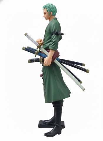 One Pirate Roronoa Zoro Standing Sword Pose Anime Figure | 22cm Green Hair & Triple Sword Outfit Zoro Action Figurine for Table, Desk, Shelf & Display | Gift for Anime Fans & Friends