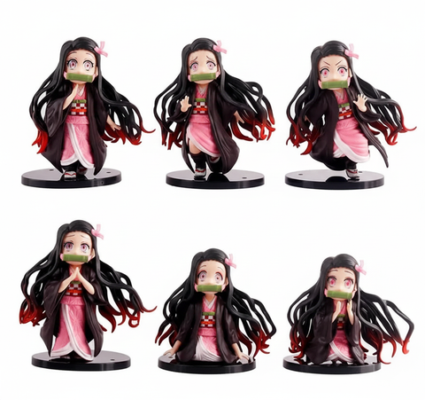 Demon Slayer Nezuko Kamado Mini Figure Set – 6-Piece Kawaii Collection – 11cm PVC Statues