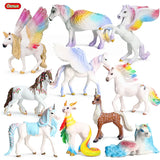 Oenux Original Genuine Fairy Tale Fly Wing Horse Elves Elf Mythical Rainbow Pegasus Action Figures Animal Model Kids Toy Gift
