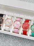 5PCS Women's Watches Fashion Roma Dial Leather Band Quartz Watch（Without Box