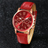 5PCS Women's Watches Fashion Roma Dial Leather Band Quartz Watch（Without Box