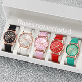 5PCS Women's Watches Fashion Roma Dial Leather Band Quartz Watch（Without Box