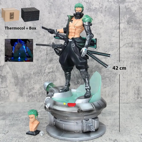 Roronoa Zoro Cyberpunk Anime Action Figure 42cm – One Piece LED Premium PVC Statue
